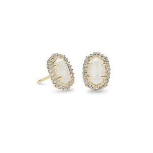 Kendra Scott 14K Gold Stud Earrings in White Mother of Pearl with CZ